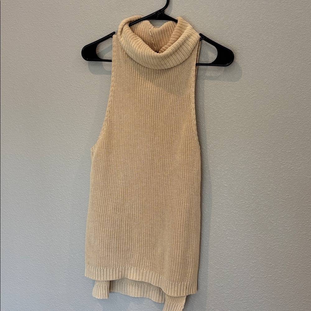 Free People Beige Knit Turtleneck tank